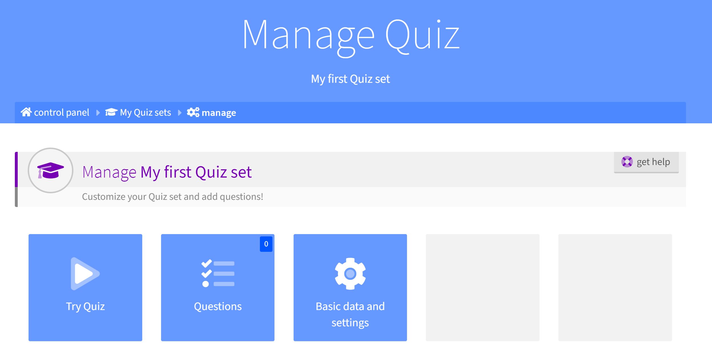 Manage Quiz set